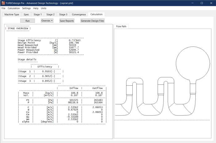 Fig1: TURBOdesign Pre can predict performances for the entire multi-stage centrifugal pump with impeller, diffuser and return channel vanes and volute